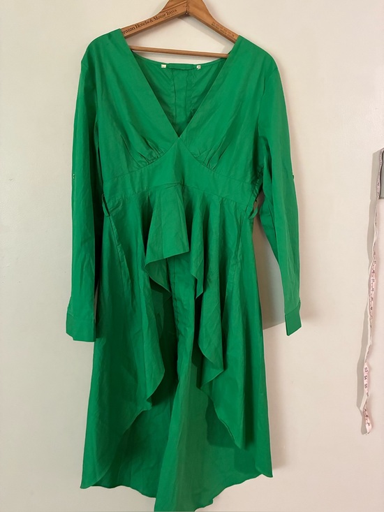 Unbranded Dresses & Skirts - Tea & Cup High-Low Ruffle Dress Womens Medium Green V-Neck Long Sleeve